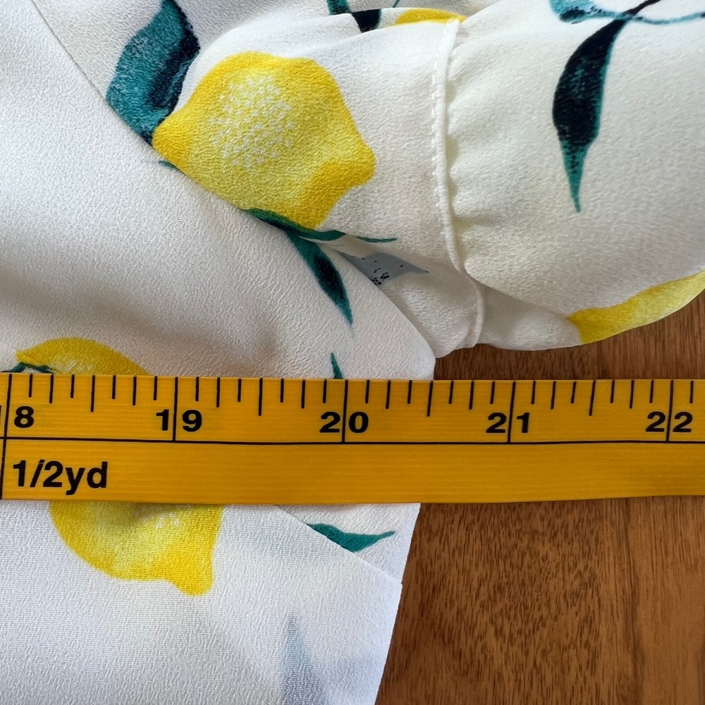 Banana Republic Lemon Print Mini Dress Size 14 White Yellow Ruffle Tie Waist - Picture 13 of 15